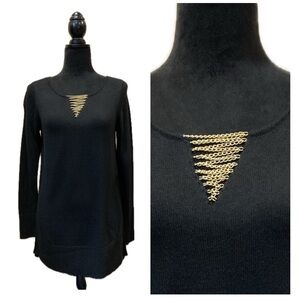 Thalia Sodi Black Sweater with Gold Tone Chain Accent Madrid Small
